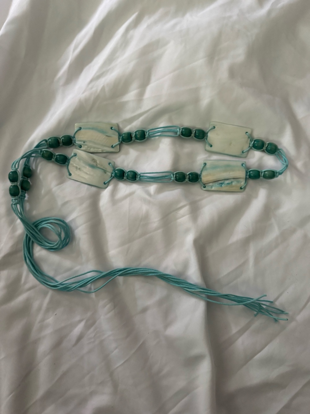 SOLD - Turquoise Green Beaded and Shell Statement Belt